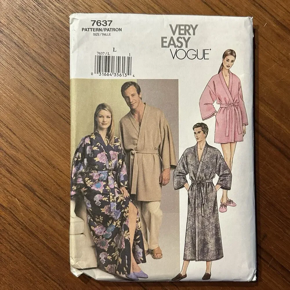 UNCUT Vogue #7637 Large Easy Adult Two Length Bathrobe Pattern